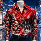 Men's Christmas Tree Scene Satin Shirt