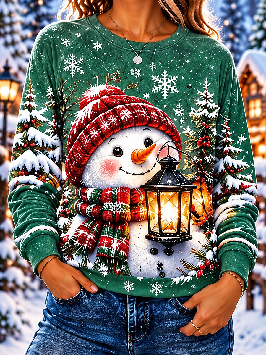 Snowman Graphic Christmas Crewneck Sweatshirt
