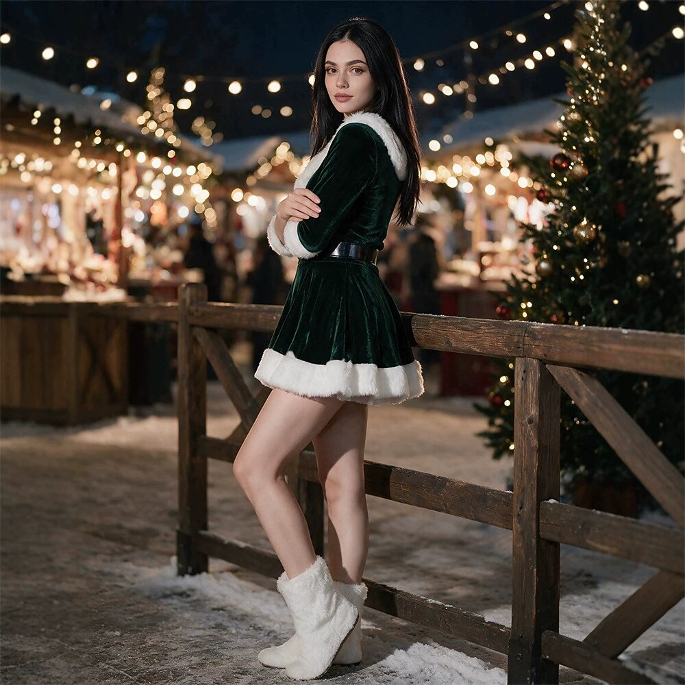 Sexy Mrs Claus Hooded Costume Dress