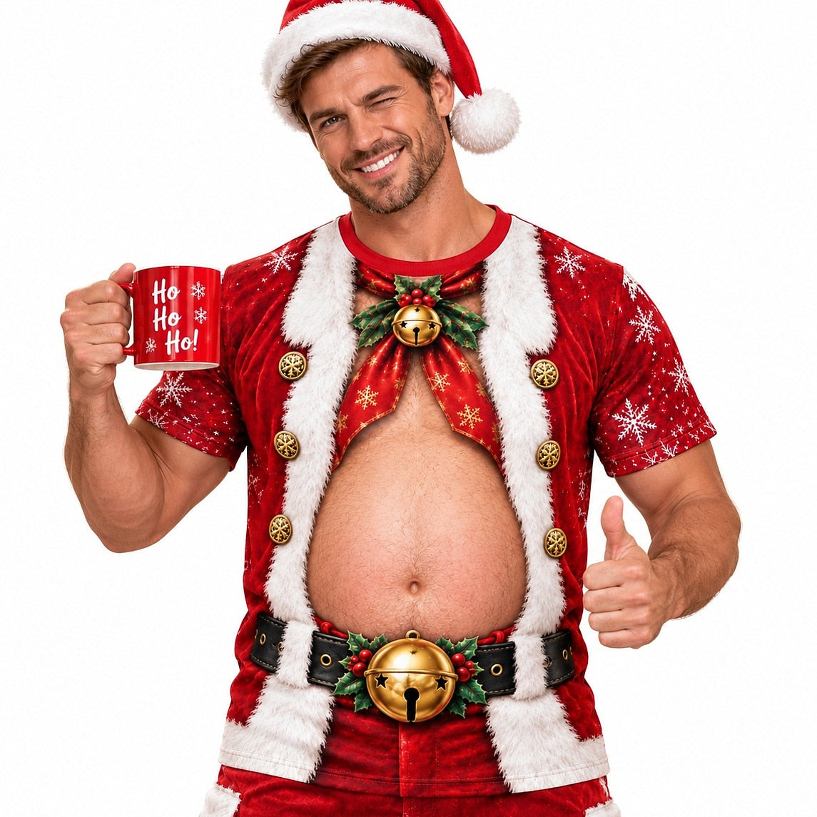 Christmas Santa Fake Belly Graphic T-Shirt