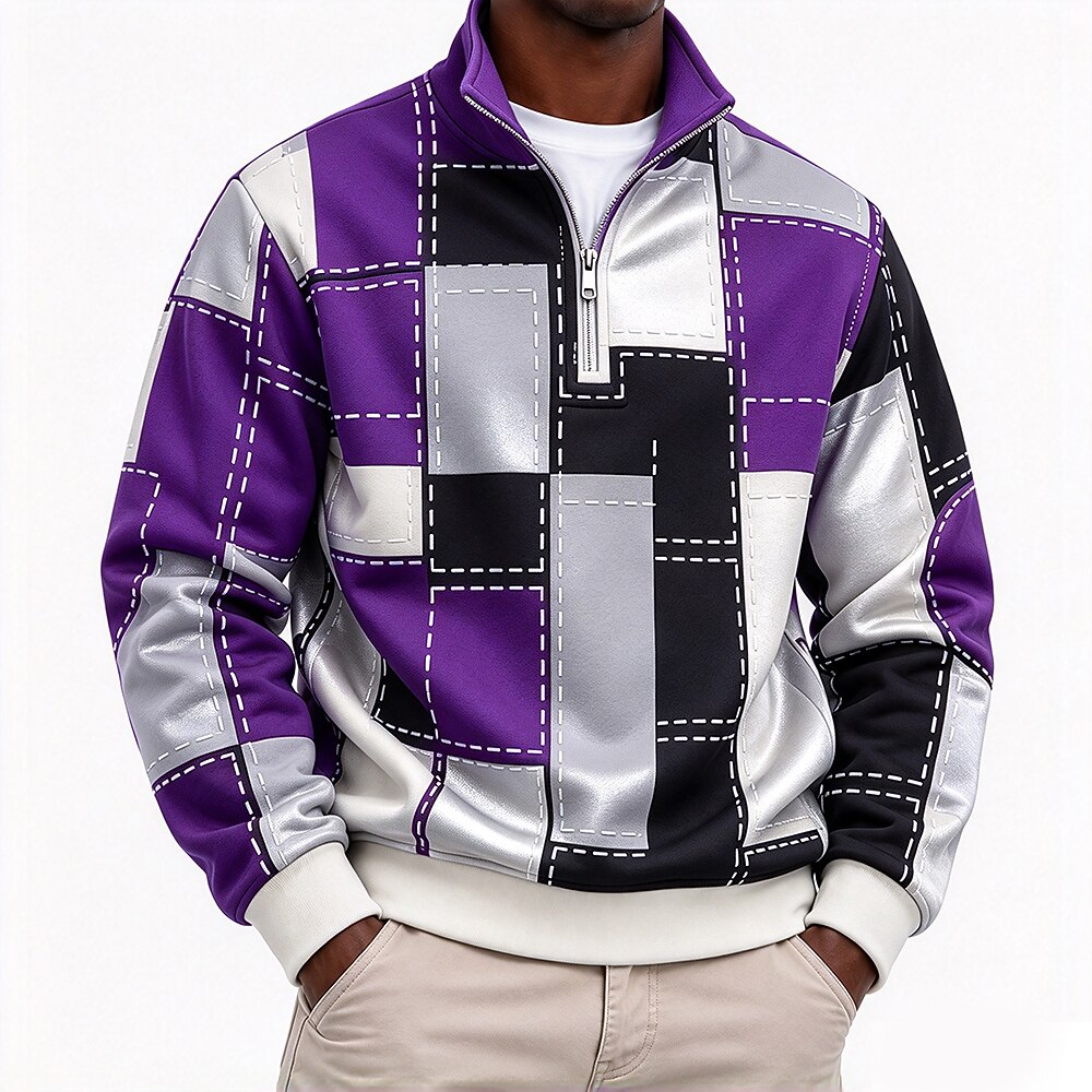 Men's Plaid Half Zip Sweatshirt