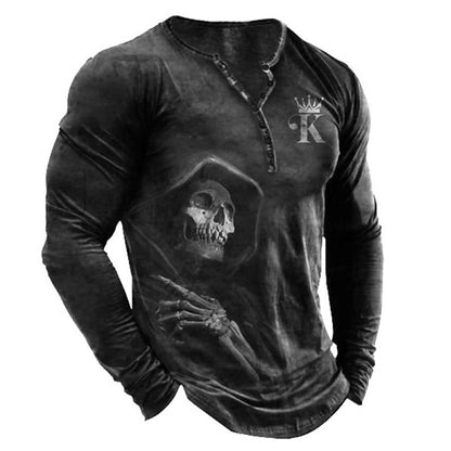 Men's Skull Graphic Vintage Henley Shirt