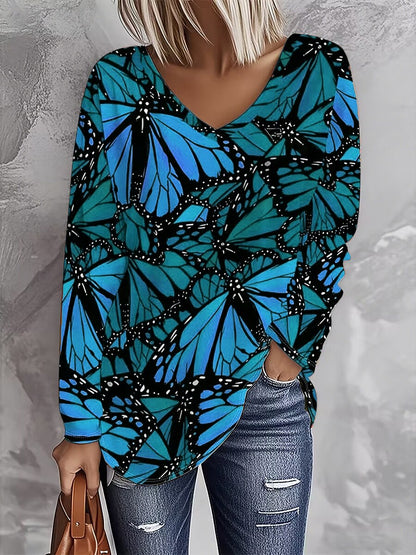 Women's Butterfly V Neck Graphic Tee