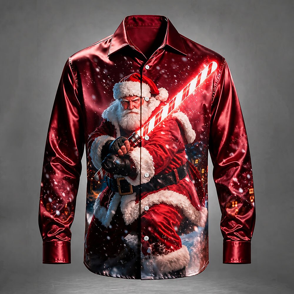 Men's Santa Claus Colorful Satin Shirt