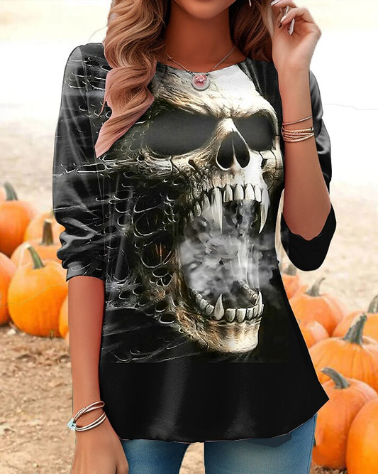 Women's Halloween Haunted Skull Tee