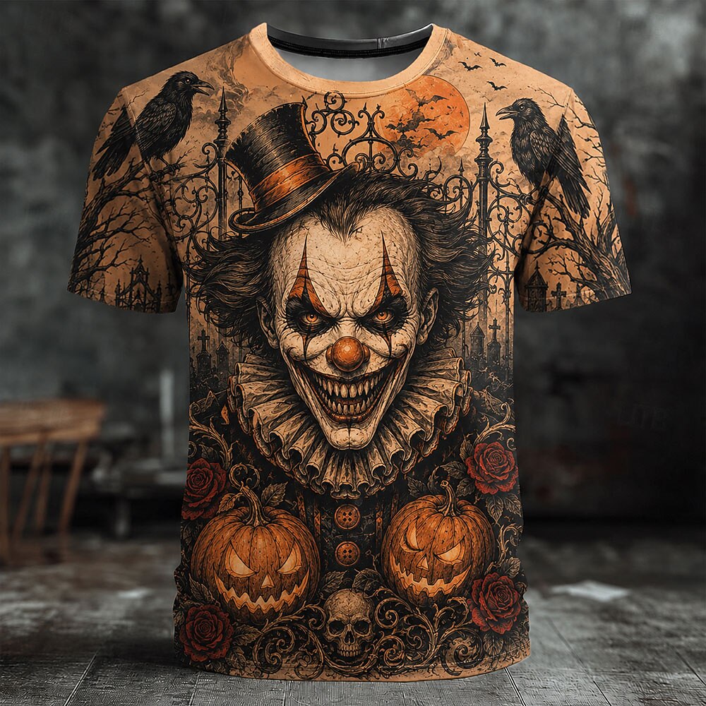 Men's Dark Creepy Clown Print Tee