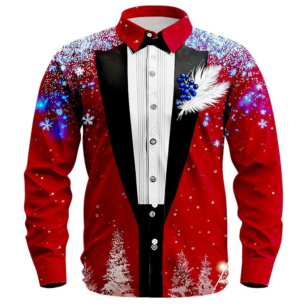 Christmas Faux Suit Tuxedo Button Shirt