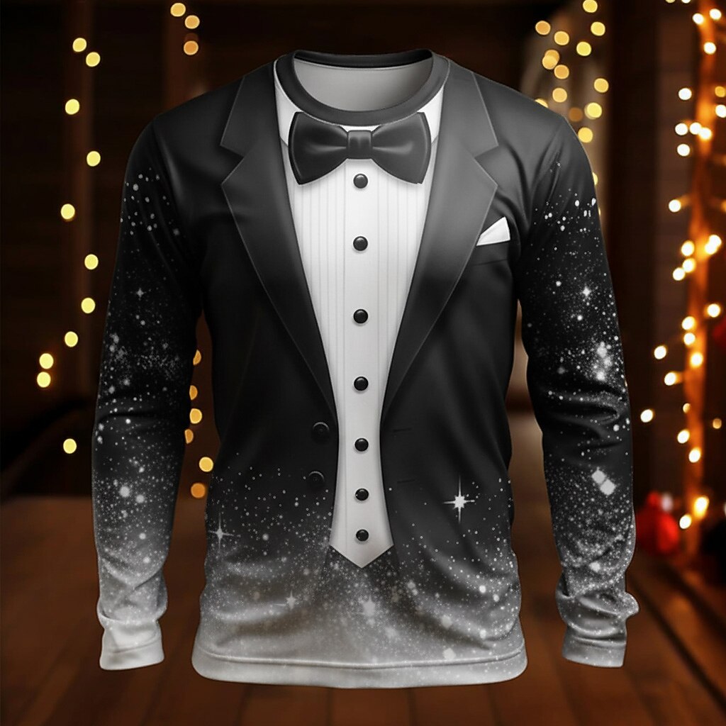 Men's Black Green Christmas Tuxedo Long Sleeve
