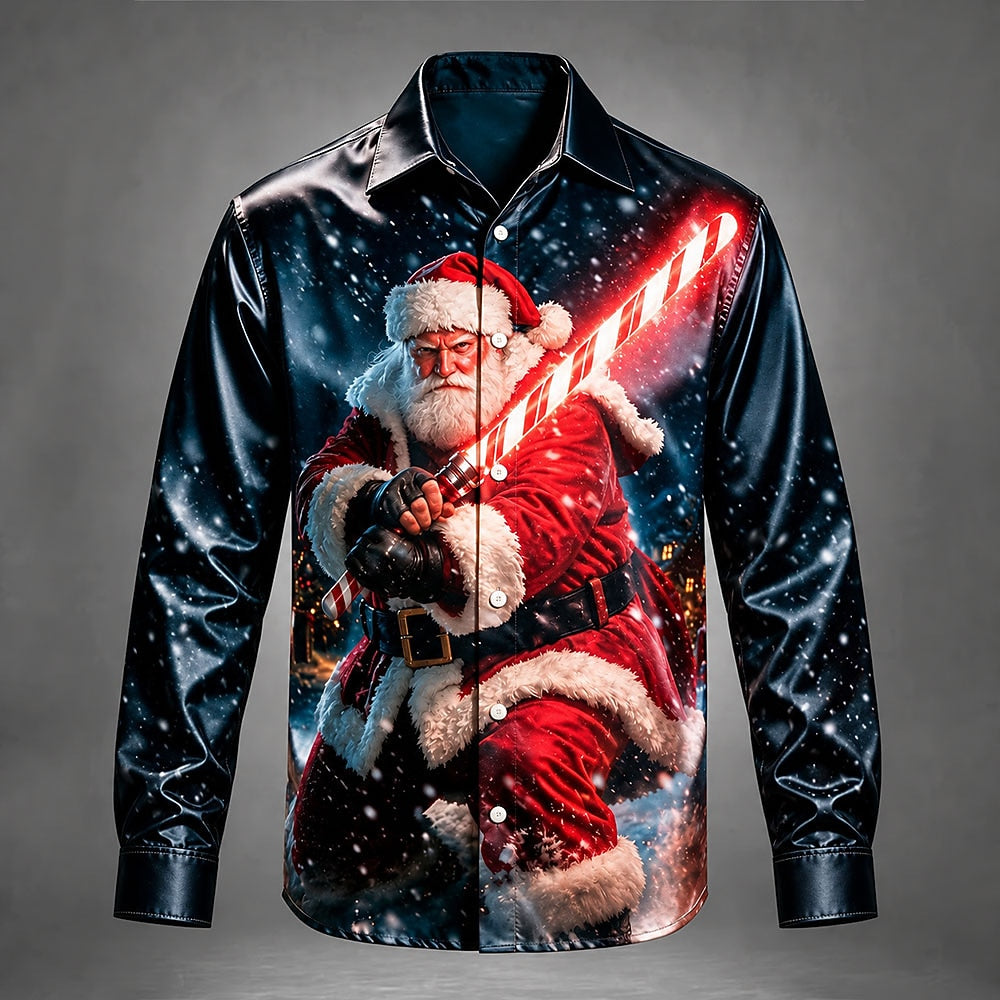 Men's Santa Claus Colorful Satin Shirt