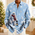 Men's Snowman Snowflake Pattern Button Up Shirt