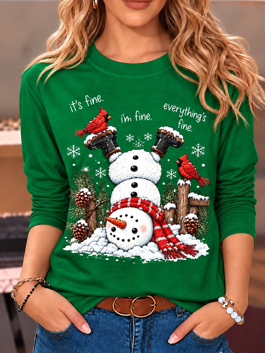 Snowman Graphic Christmas Long Sleeve Shirt