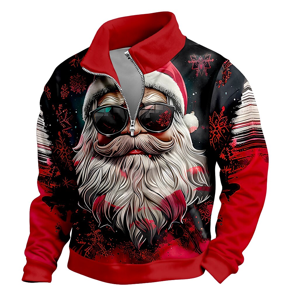 Santa Christmas Zip Collar Sweatshirt