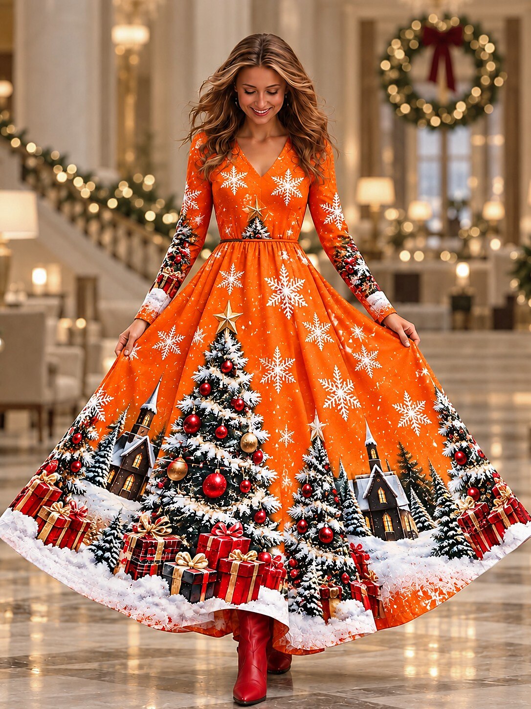 Women's Colorful Ombre Christmas Maxi Dress