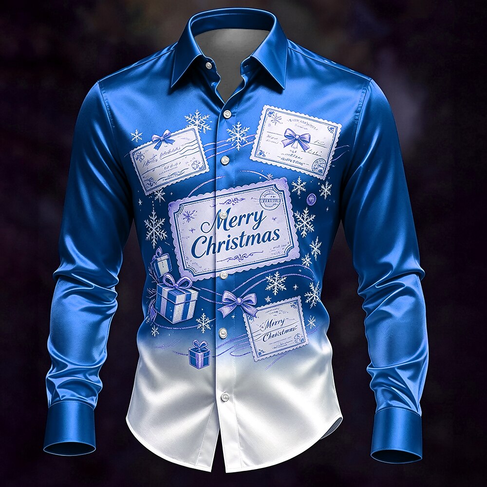 Christmas Scene Ornaments Satin Button Shirt