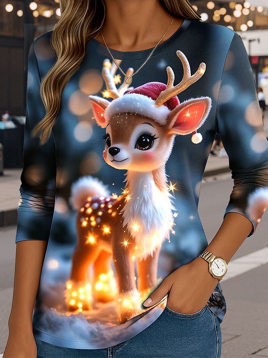 Women's Reindeer Christmas Graphic Longsleeve Tee