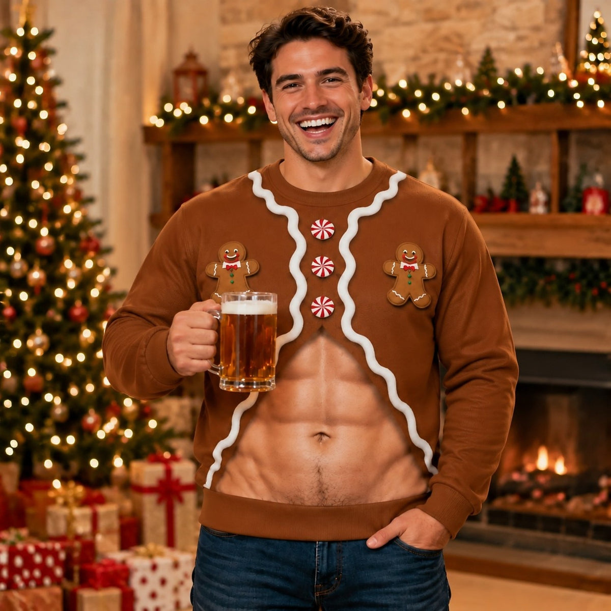 Christmas Gingerbread Fake Belly Crewneck Sweatshirt