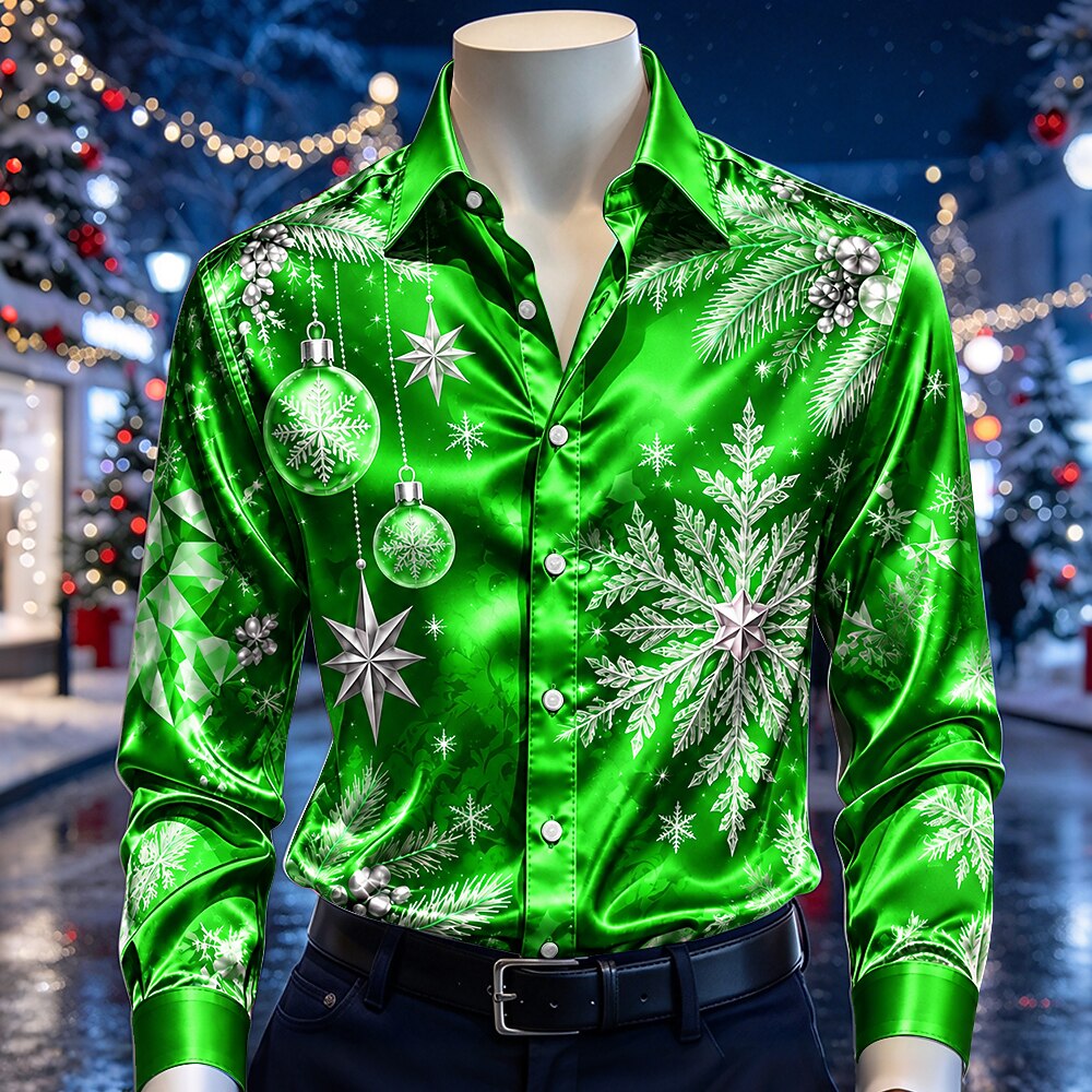 Men's Colorful Christmas Baubles Satin Shirt