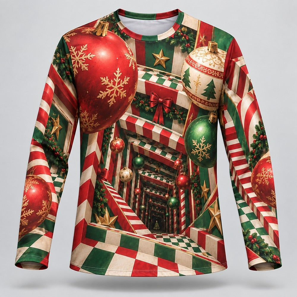 Men's Christmas Scene Casual Long Sleeve Tee