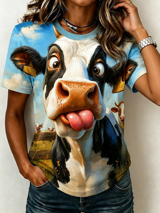 Women's Vintage Cow Graphic Tee