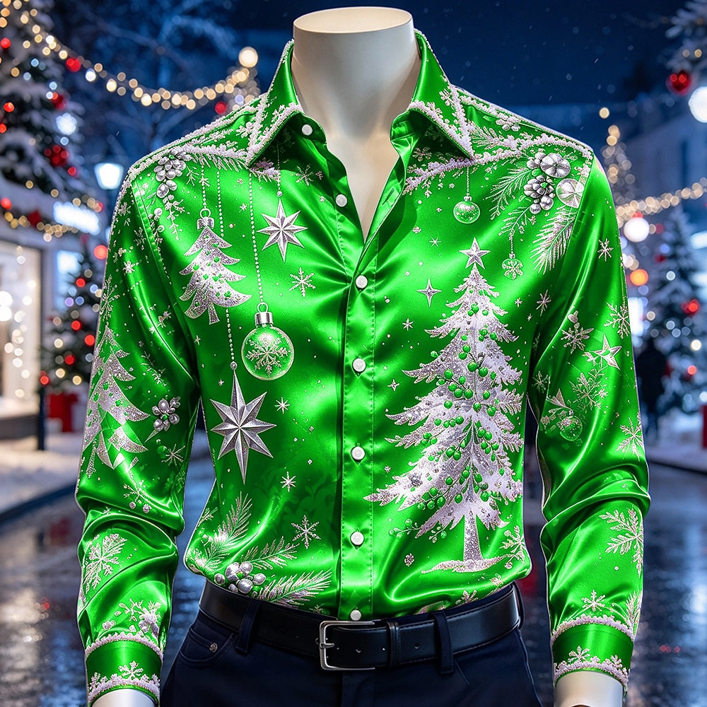 Men's Christmas Bauble Print Satin Shirt