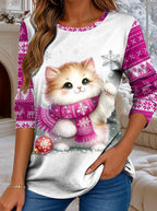 Women's Cat Snowflake Christmas Longsleeve Tee