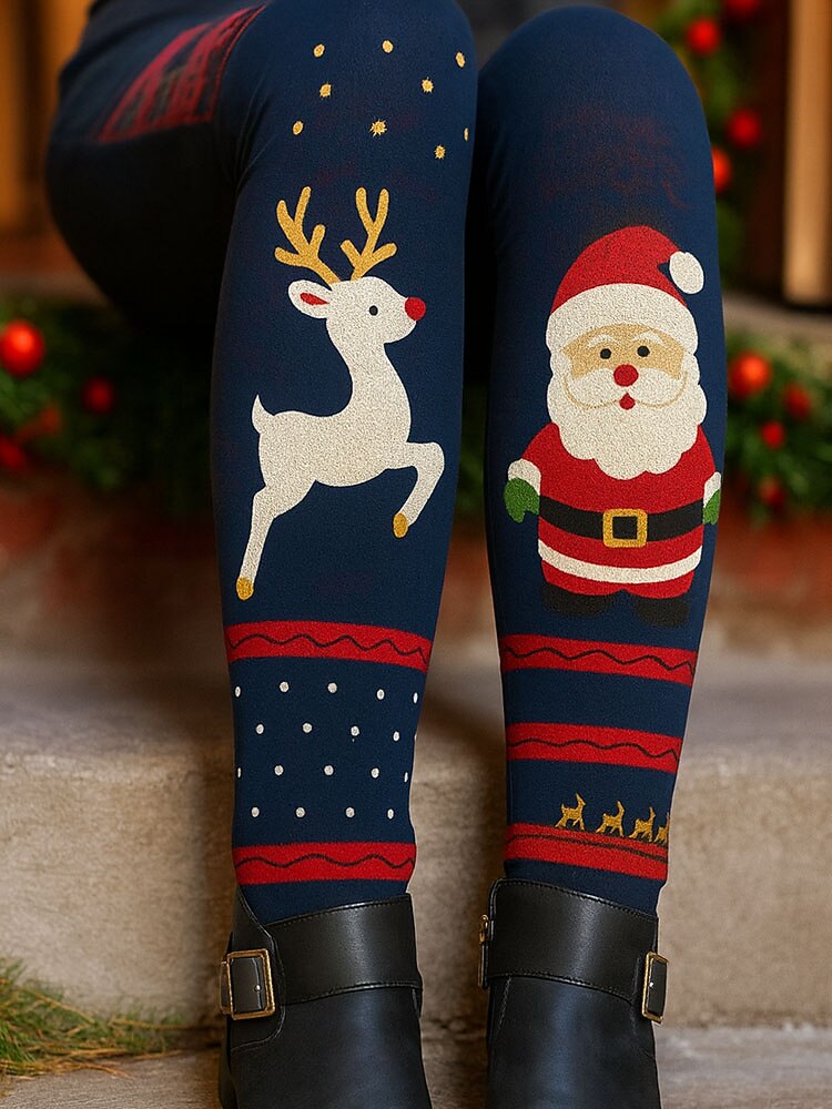 Santa Elk 3D Print Christmas Leggings