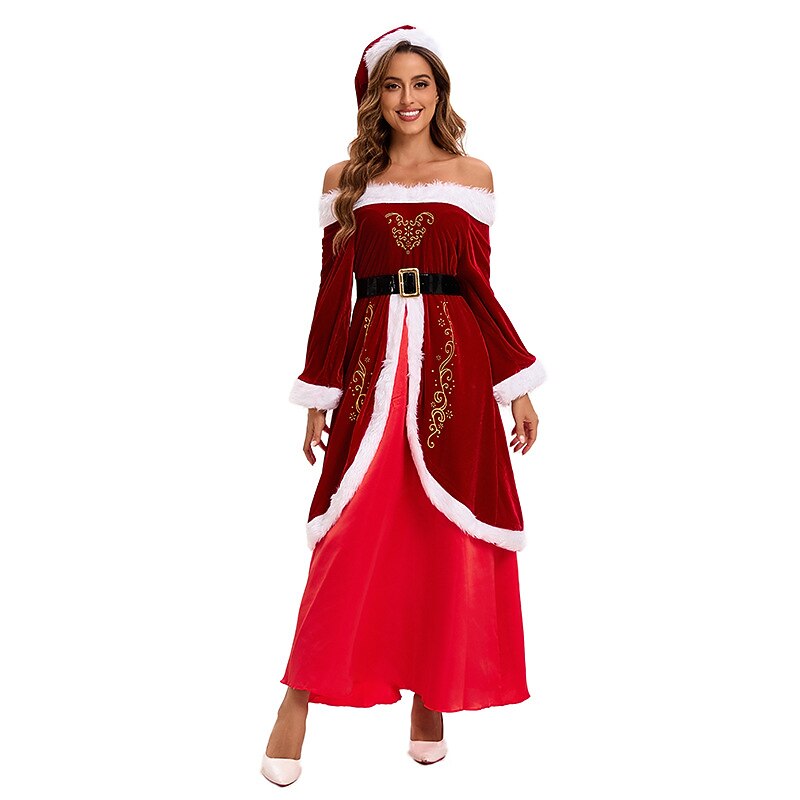 Classic Mrs Claus Costume Dress & Hat Set