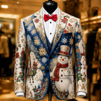 Men's Blue Snowman Christmas Blazer
