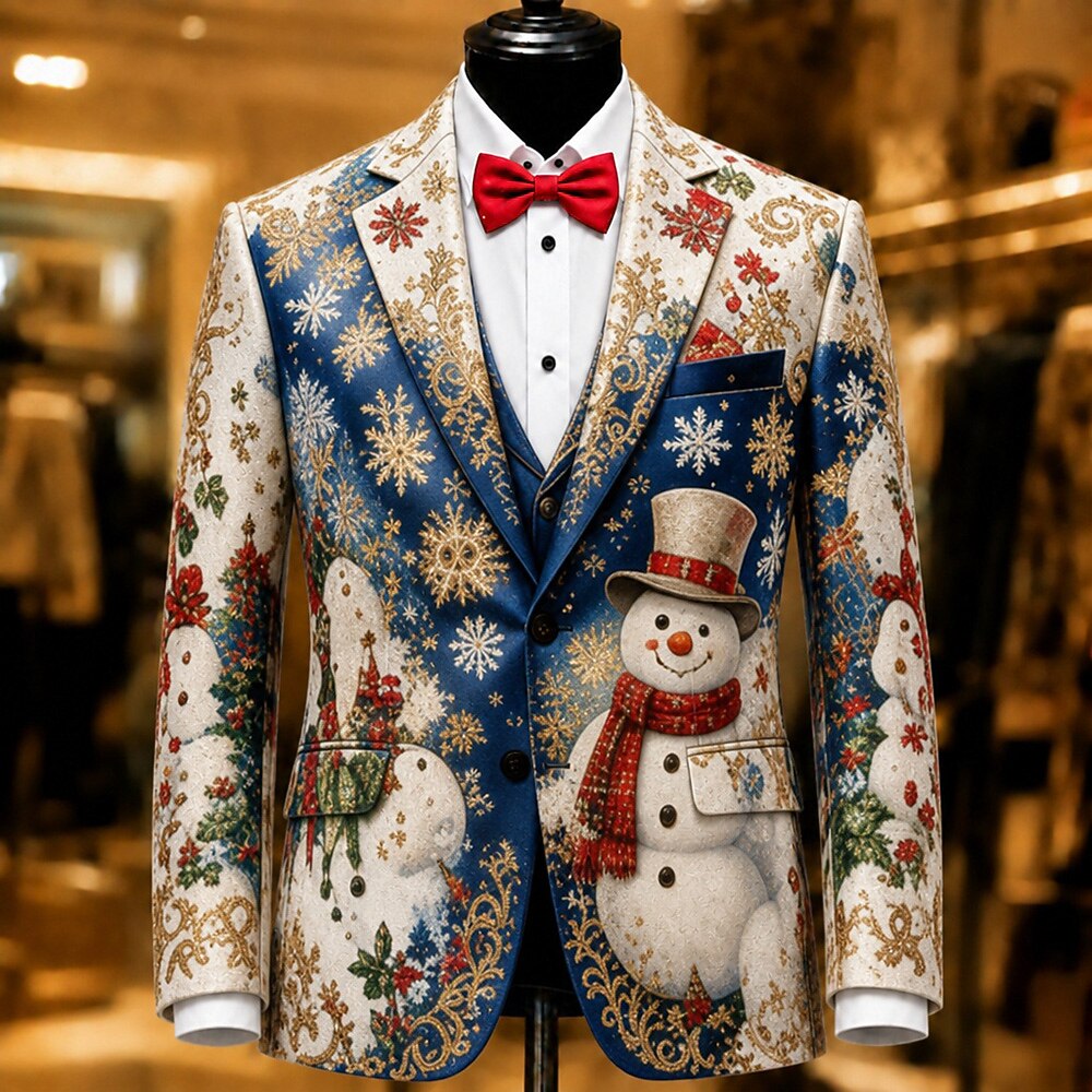 Men's Blue Snowman Christmas Blazer