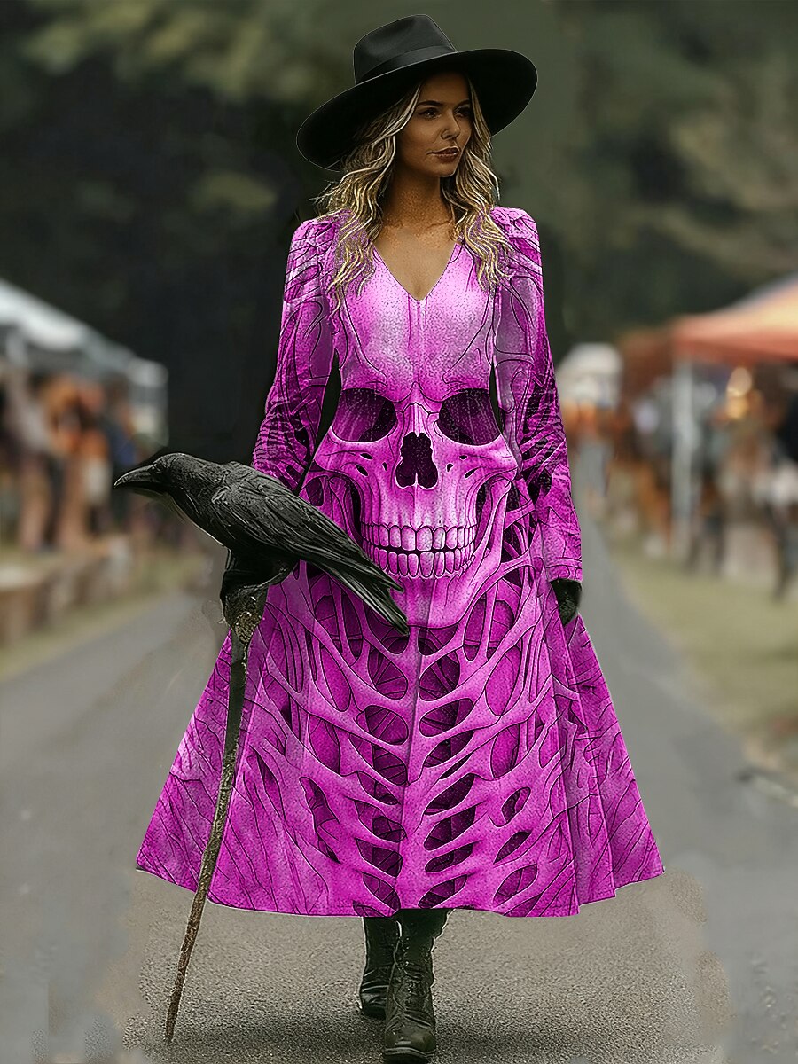Women's Halloween Haunted Skull Maxi Dress