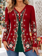 Women's Christmas Basic V Neck T-Shirt