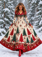 Ombre Christmas V Neck Maxi Dress