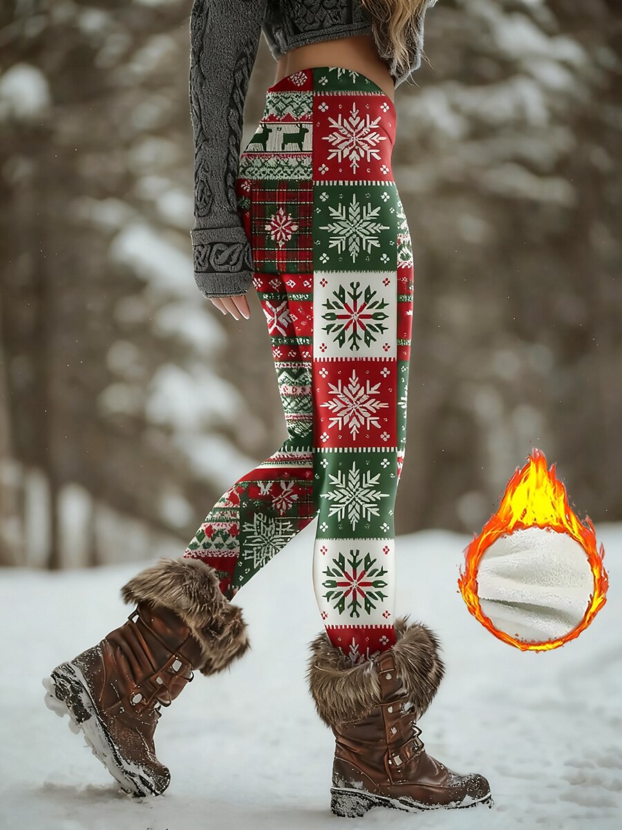 Snowflake Fleece Lined Christmas Leggings