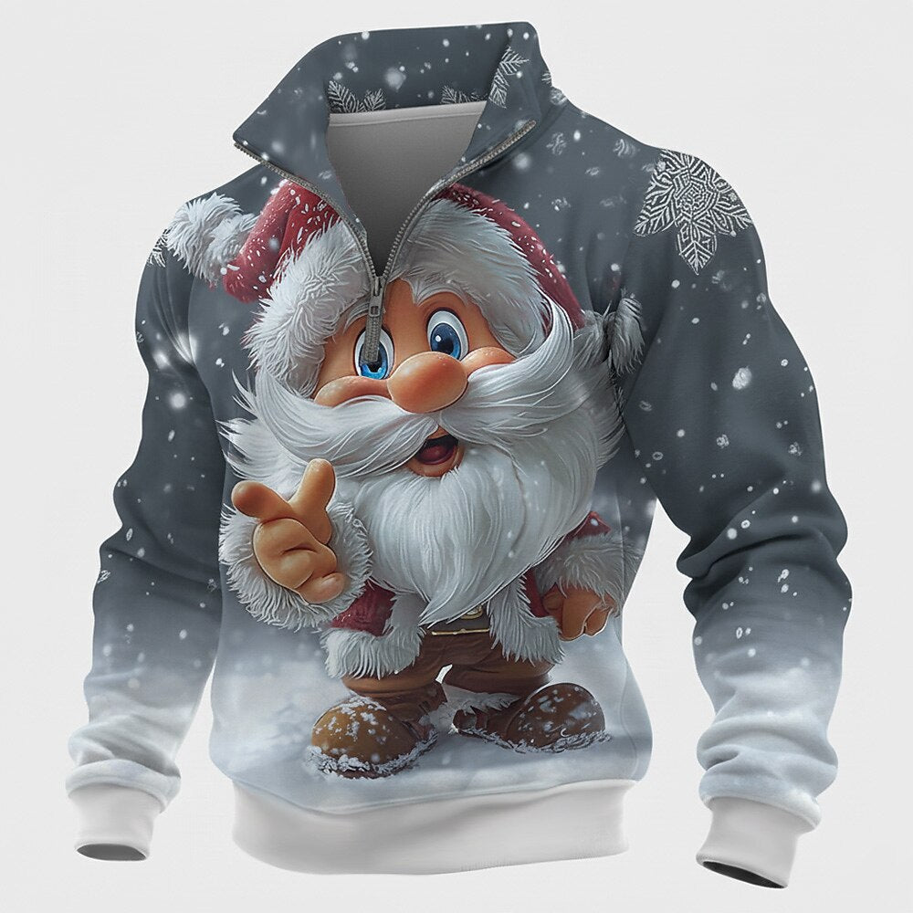 Santa Claus Christmas Zip Stand Sweatshirt