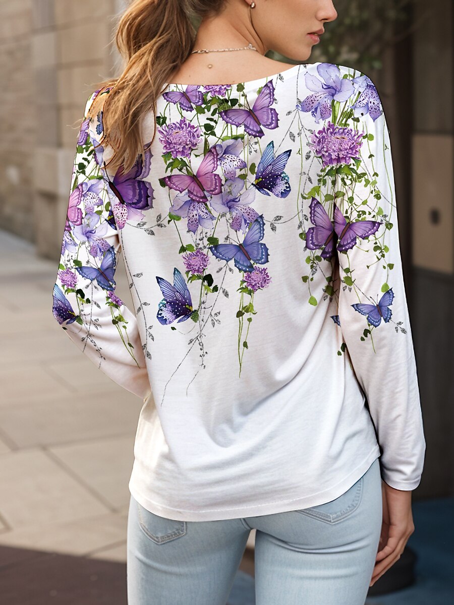Women's Butterfly Garden Floral Graphic Tee