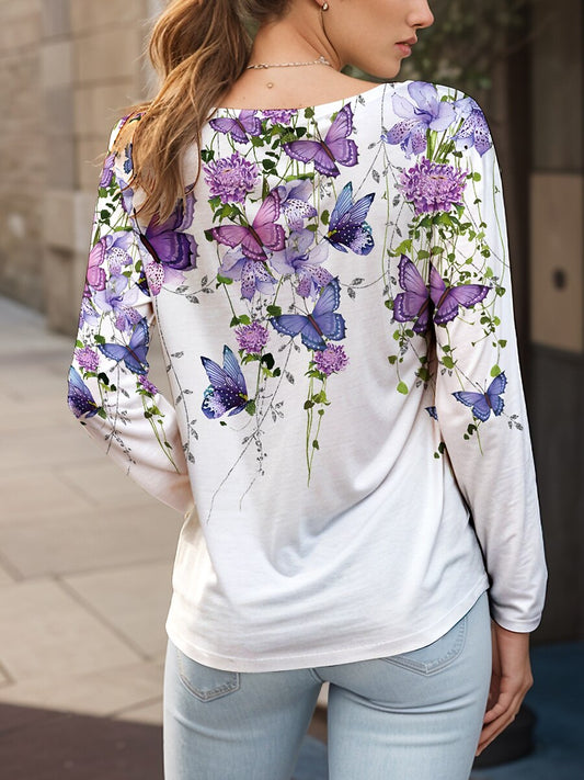 Women's Butterfly Garden Floral Graphic Tee