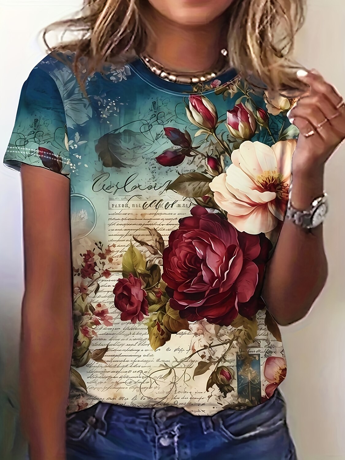 Women's Colorful Botanical Floral Graphic Tee