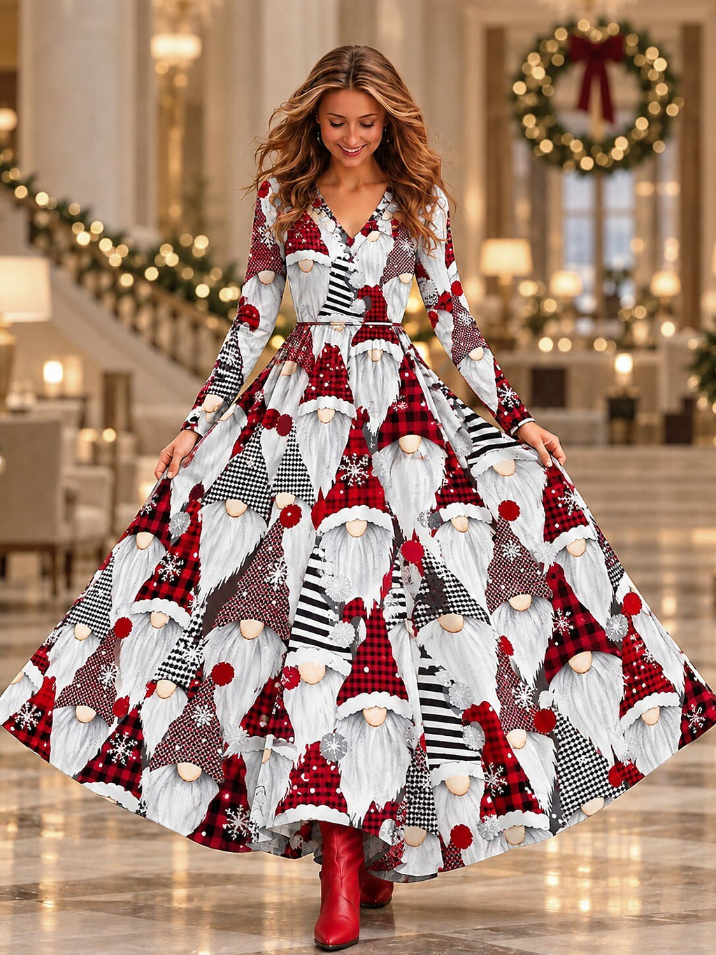 Women's Vintage Ombre Christmas Party Maxi Dress
