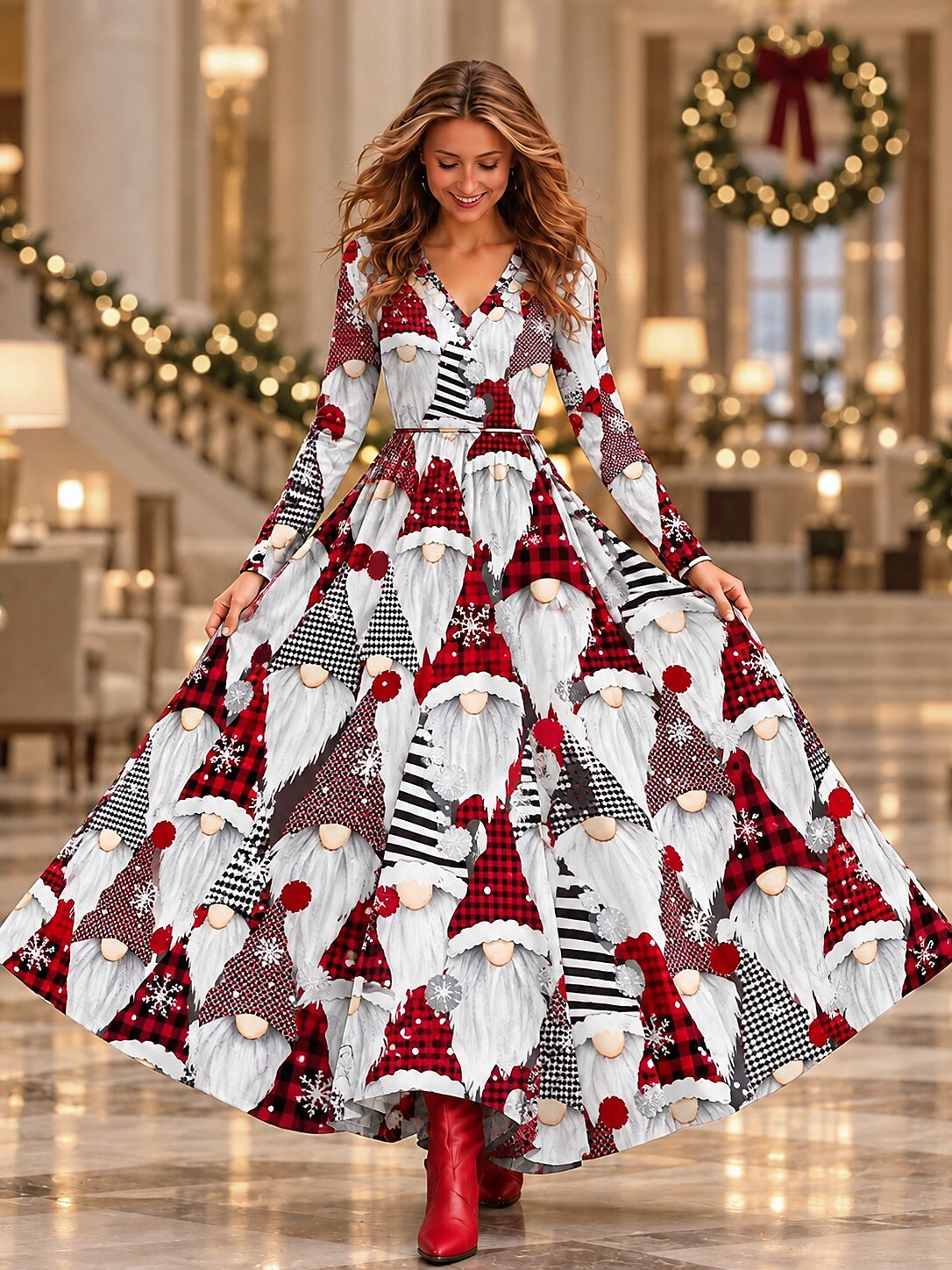 Women's Vintage Ombre Christmas Party Maxi Dress