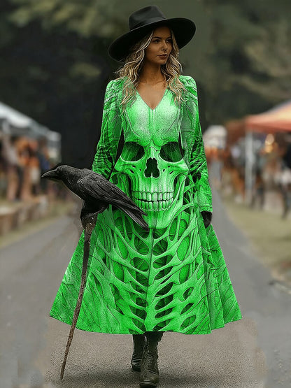 Women's Halloween Haunted Skull Maxi Dress