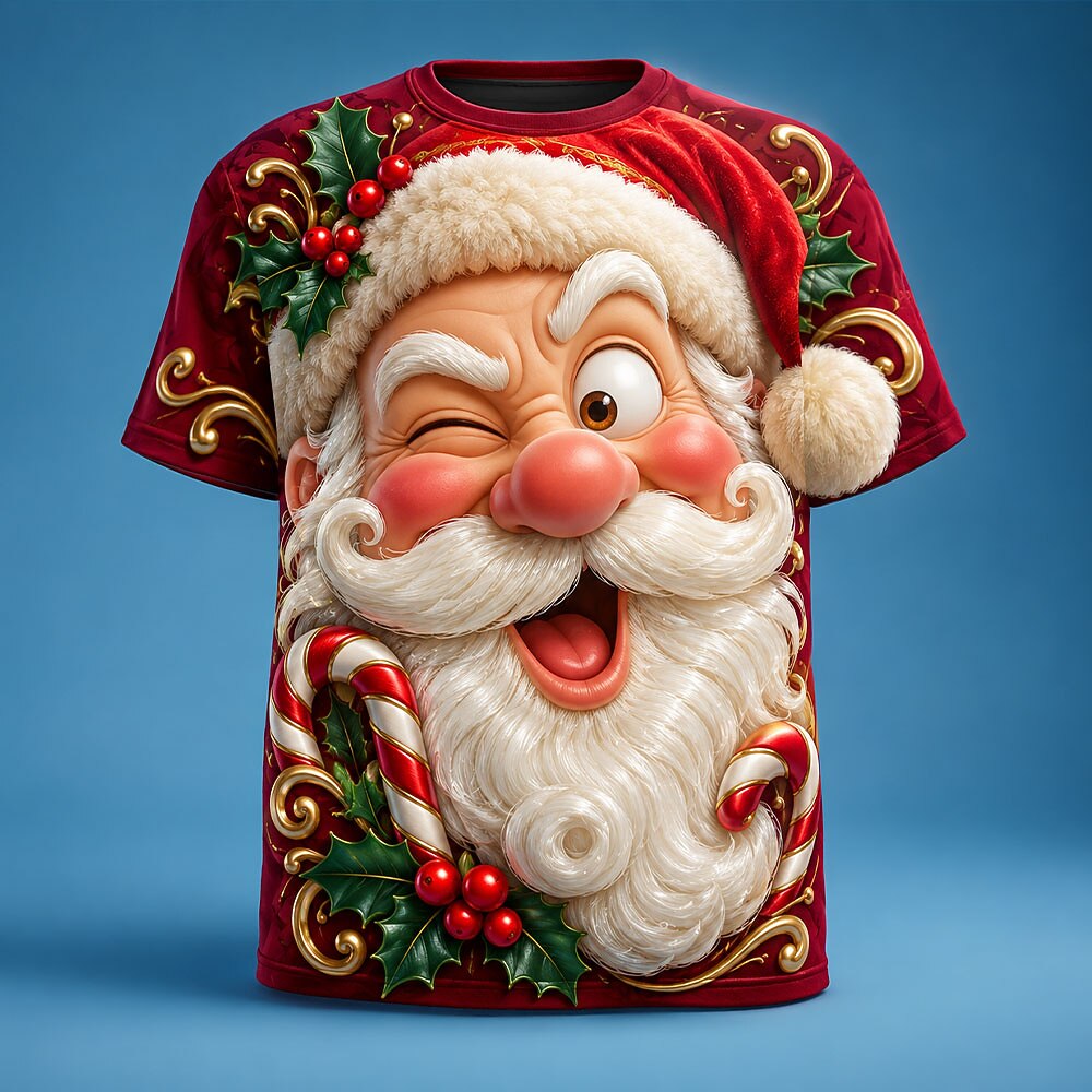 Men's Santa Printed Short Sleeve Graphic Tee