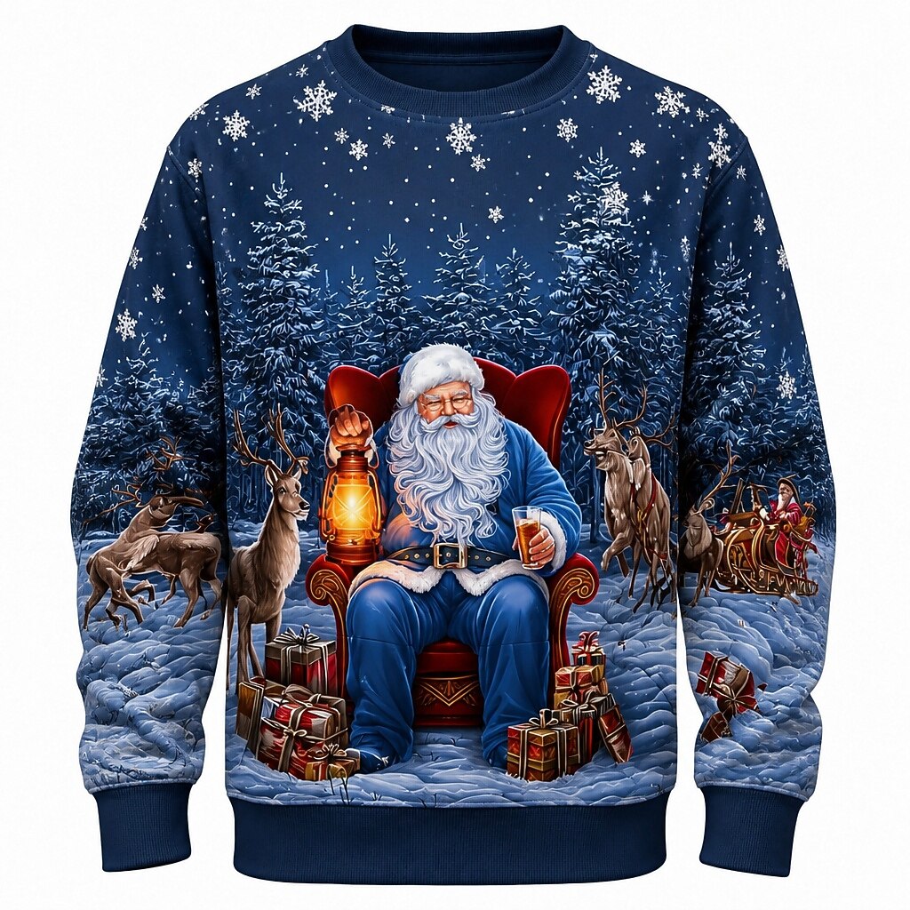 Men's Santa Claus Mix Print Crewneck Sweatshirt