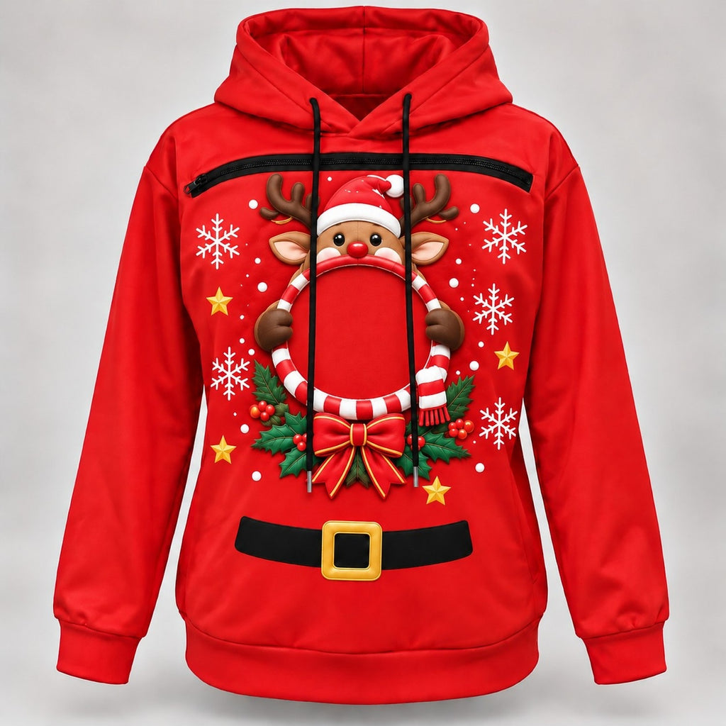 Christmas Gift for Pet Lover - Reindeer Print Pet Carrier Bonding Hoodie