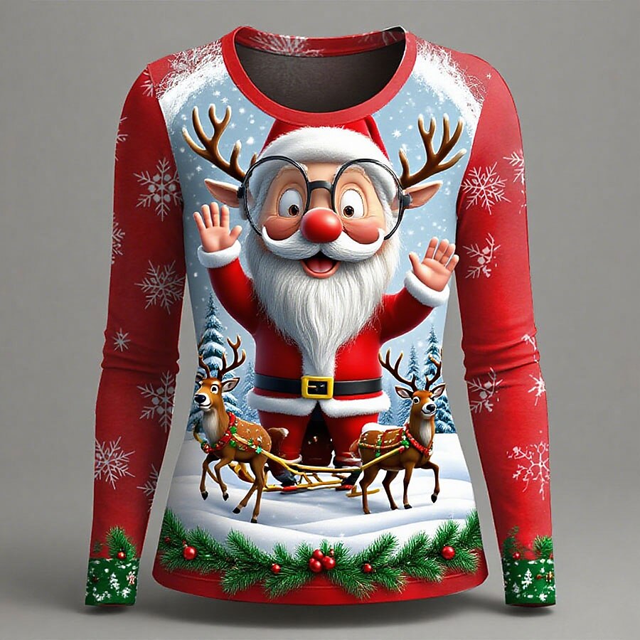 Women's Santa Christmas Tree Longsleeve Tee