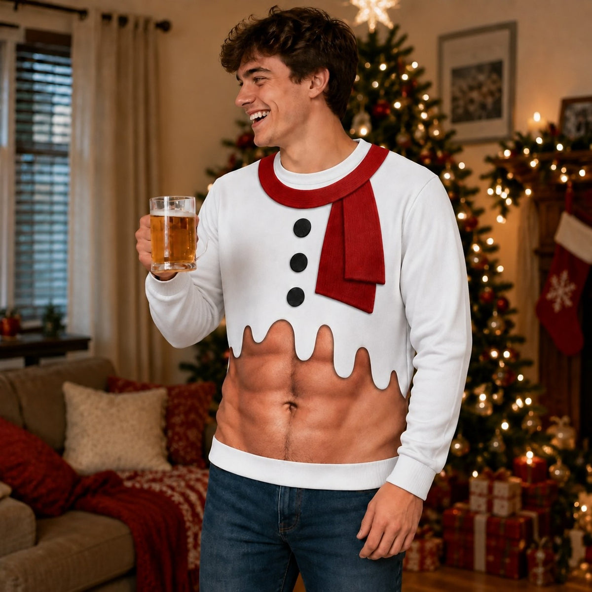 Christmas Snowman Fake Belly Crewneck Sweatshirt