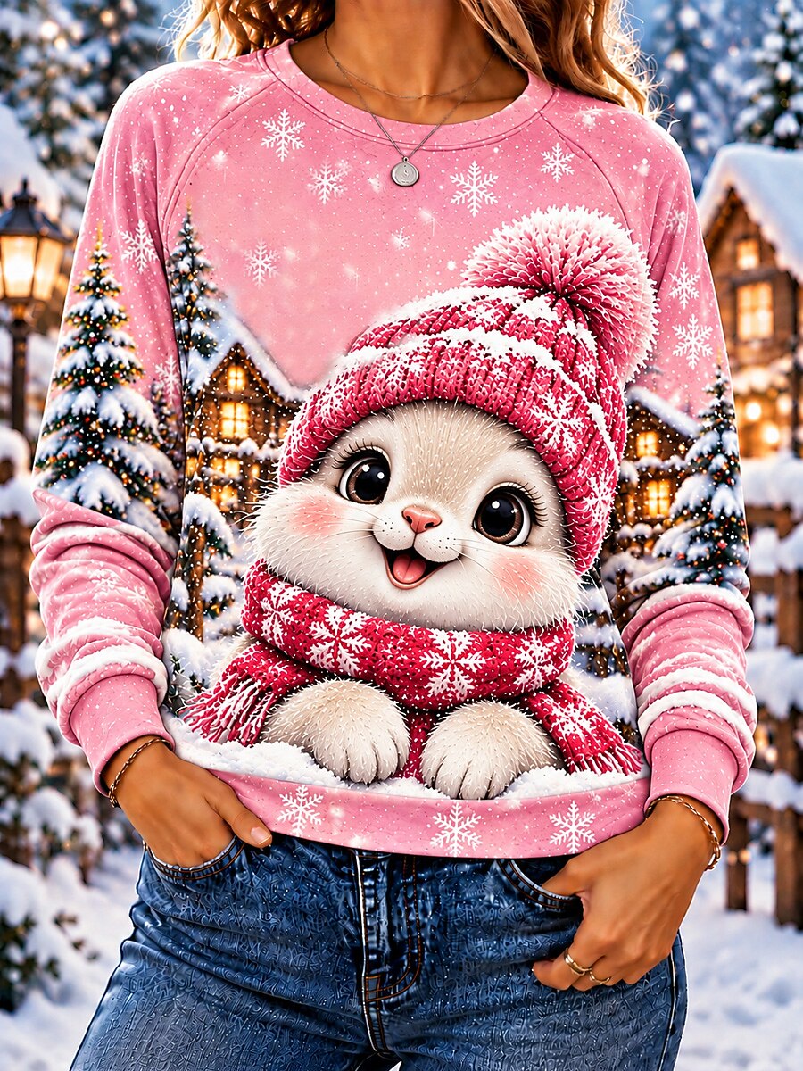 Playful Animal Print Christmas Pullover Sweatshirt
