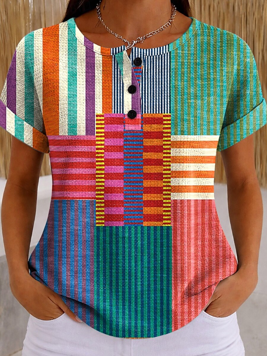 Women's Colorblock Geometric Art Graphic Tee