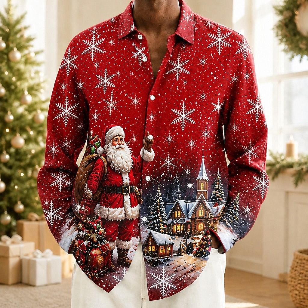Men's Santa Claus Printed Button Up Shirt