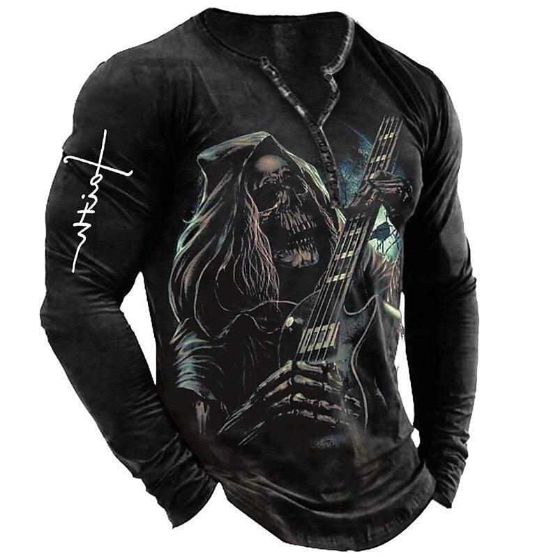 Men's Skull Skeleton Halloween Henley
