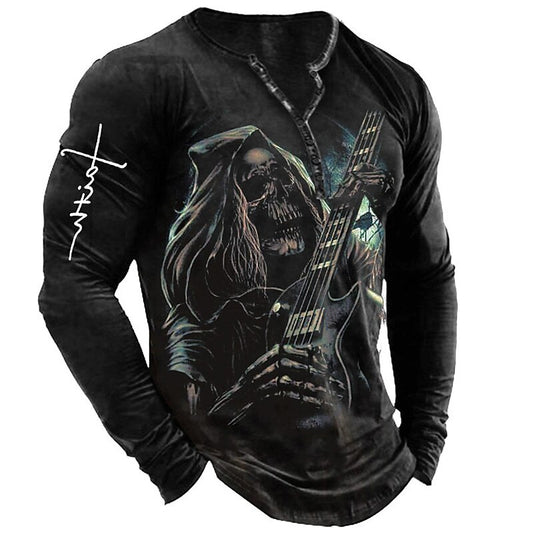 Men's Skull Skeleton Halloween Henley